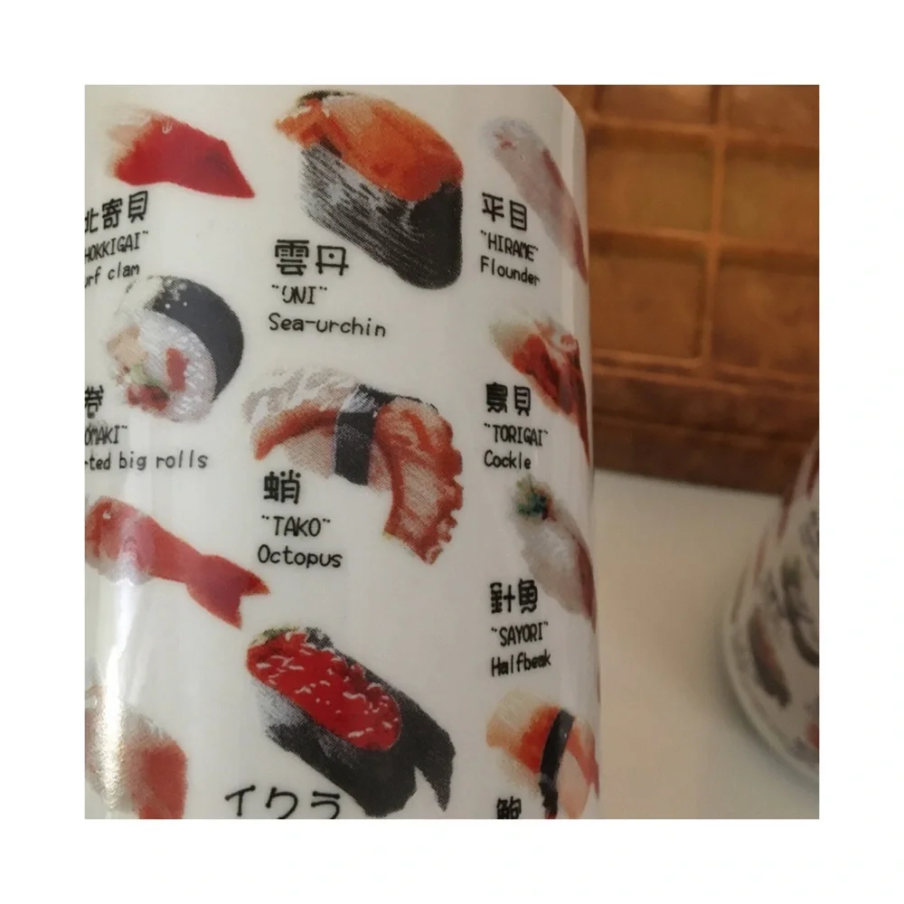 Sushi Menu Graphic Ceramic Mugs with Serving Board